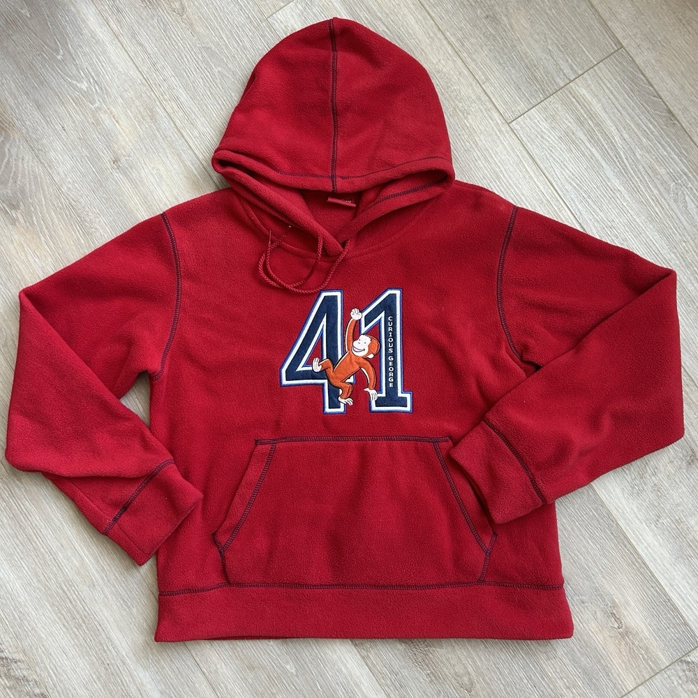 Vintage Curious George Hoodie‎ Youth Large Red Fleece Pullover Y2K
